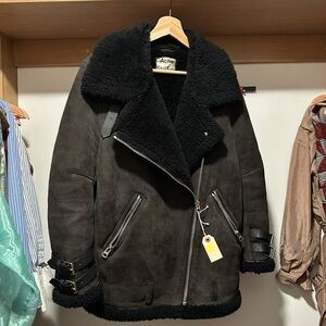 Acne Studios Black Shearling and Suede Coat